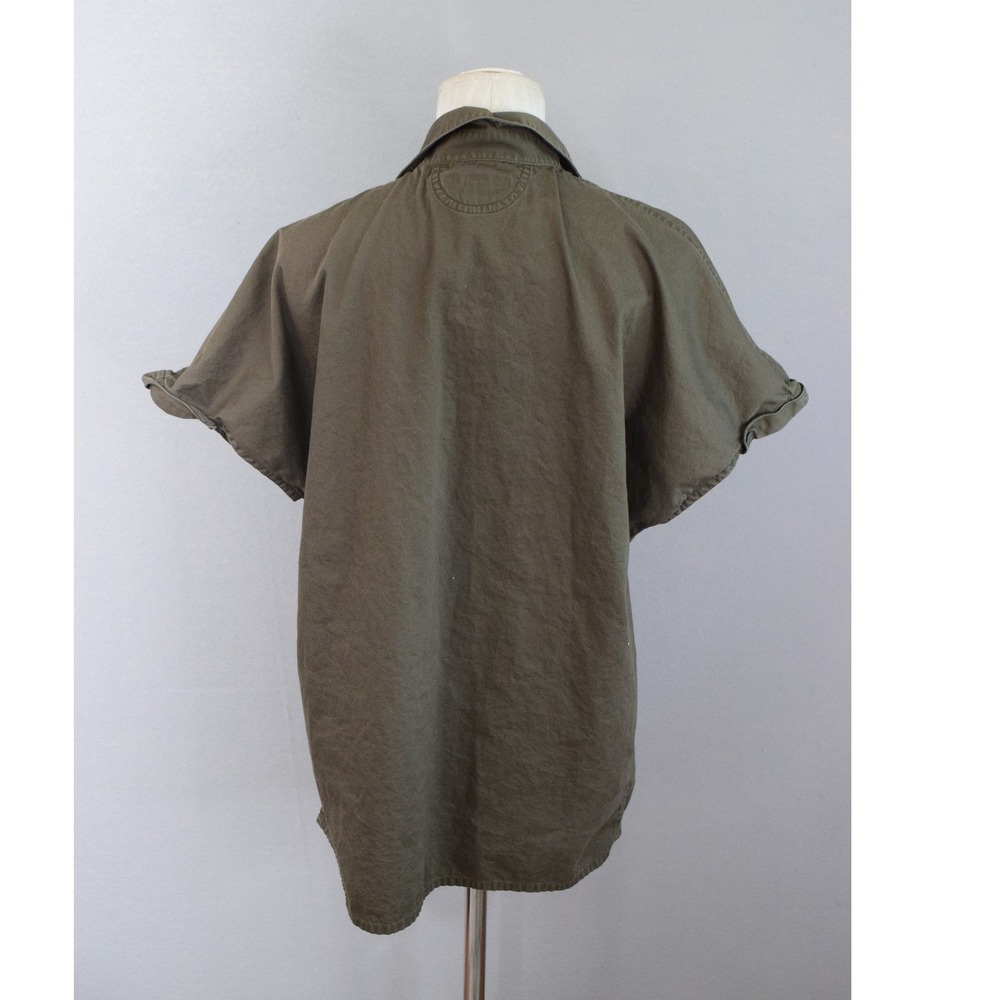 Helmut Lang Button Down Shirt Medium Olive Green Cotton Short Sleeve Women - Picture 3 of 6